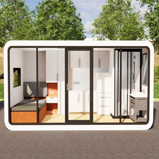 20Ft mini Tiny House Modular Office Cabin House Home With Glass Wall prefab  Prefab House Apple Cabin