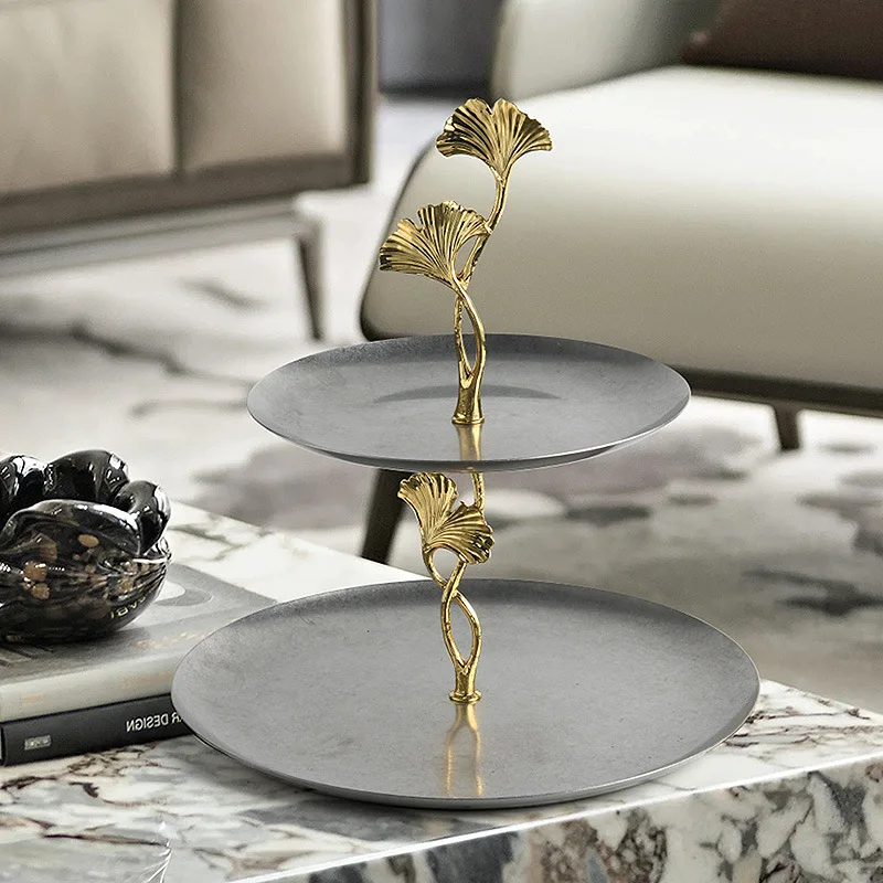 Living Room Home Furnishings Round Fruit Plate Fruit Storage Tray Stainless Steel Tray Home Decorative Plate Double Fruit Plate