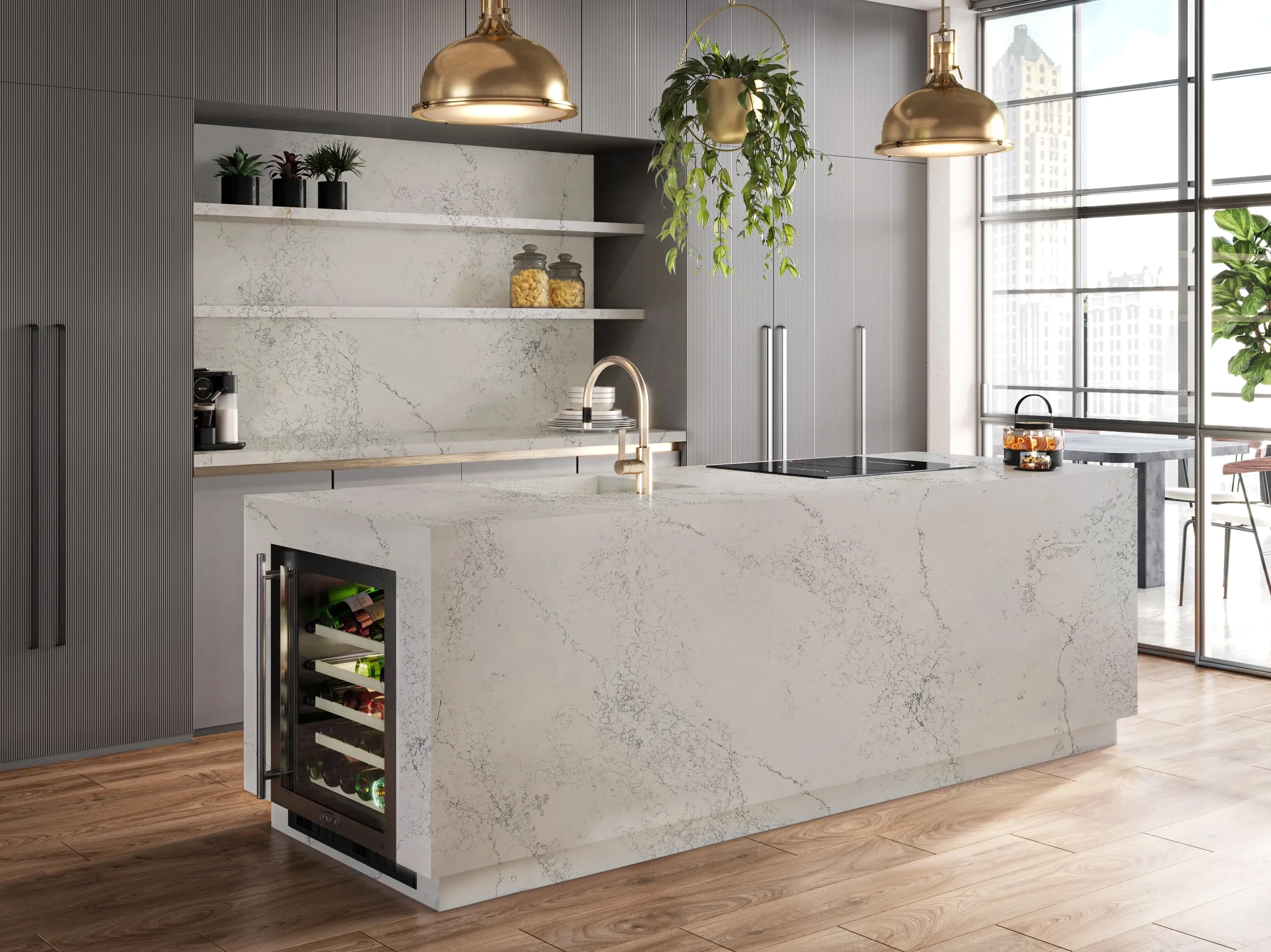 AST OEM/ODM Premium Quality 6009 Empira White resistant Stone Concrete high hardness polished kitchen Quartz Countertops