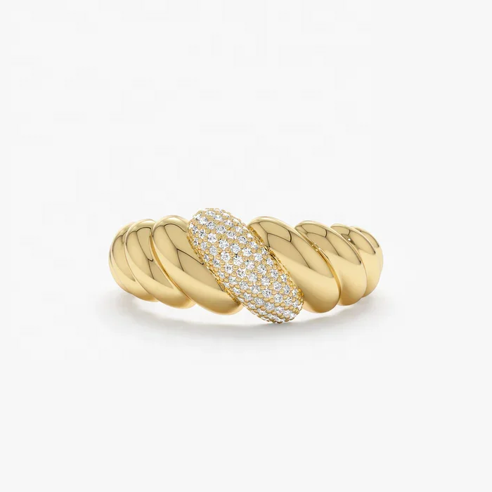 YINJU 925 Sterling Silver Gold Jewelry Minimalist Twisted Dome Chunky Large Ring