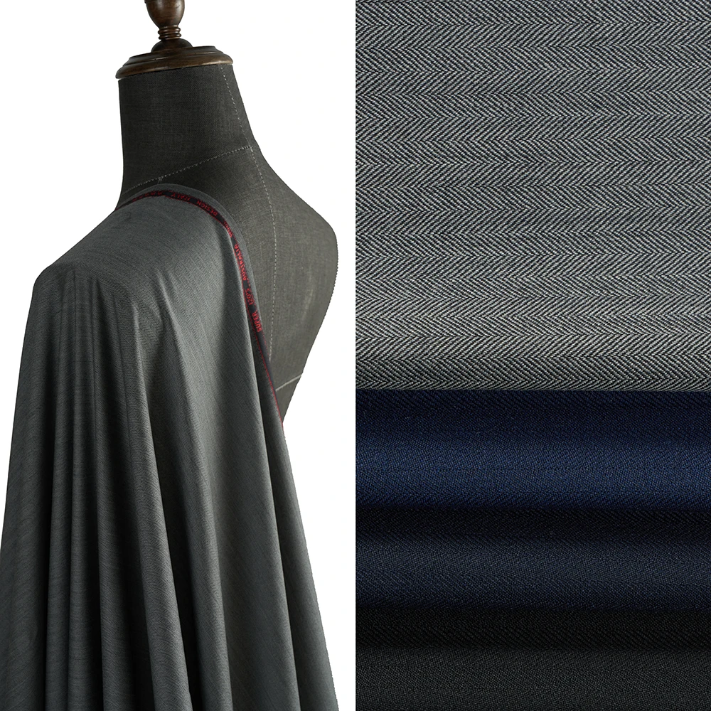 Fashion 100%Wool Worsted Merino Wool Fabric for Man Suits Wool Suiting Fabric Herringbone RTS Free Sample