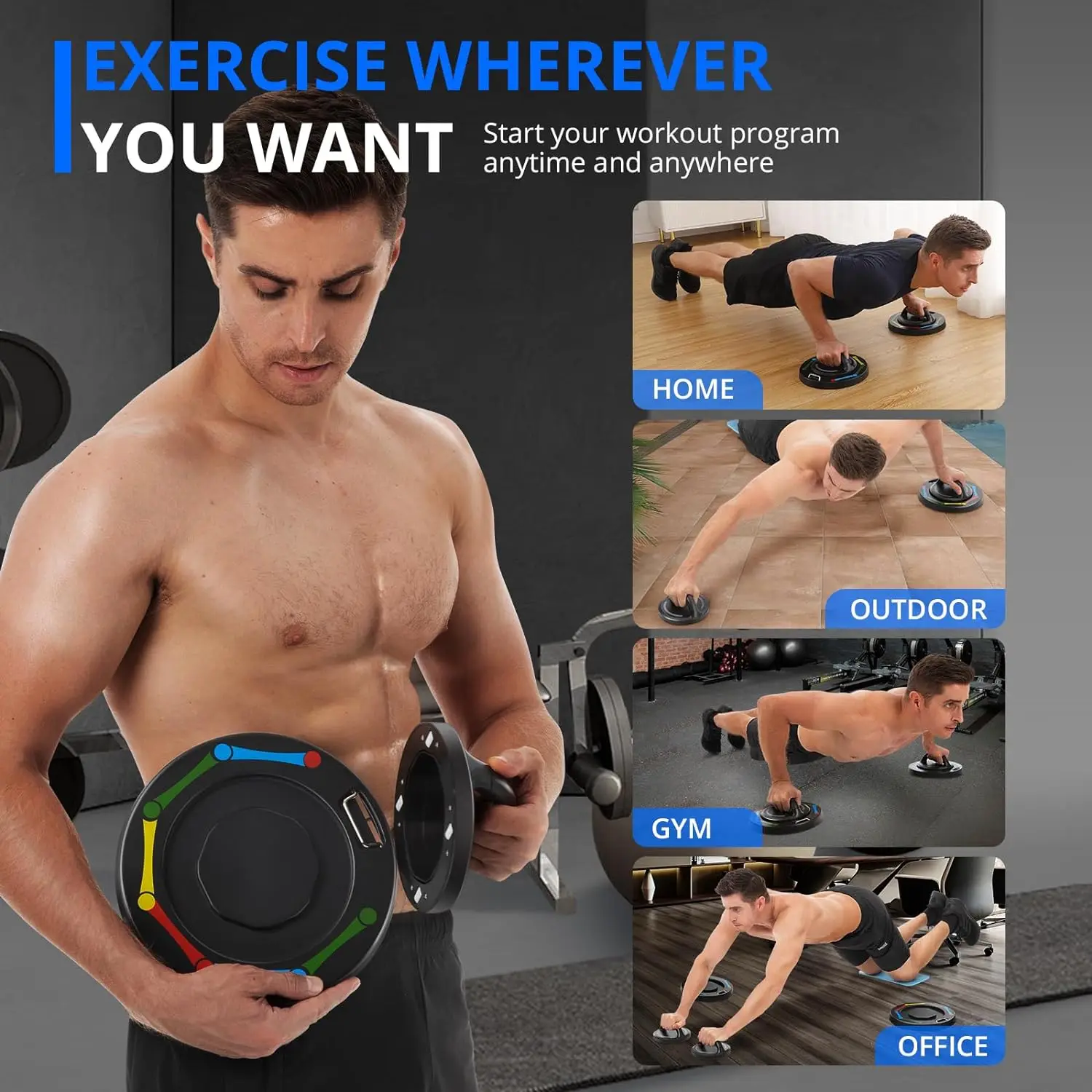 RS 16 in 1 Push Up Bar Muscle Exercise Multifunctional Abs Dip Stands Push-Up Stands Portable Push Up Board With Pull Up Bands