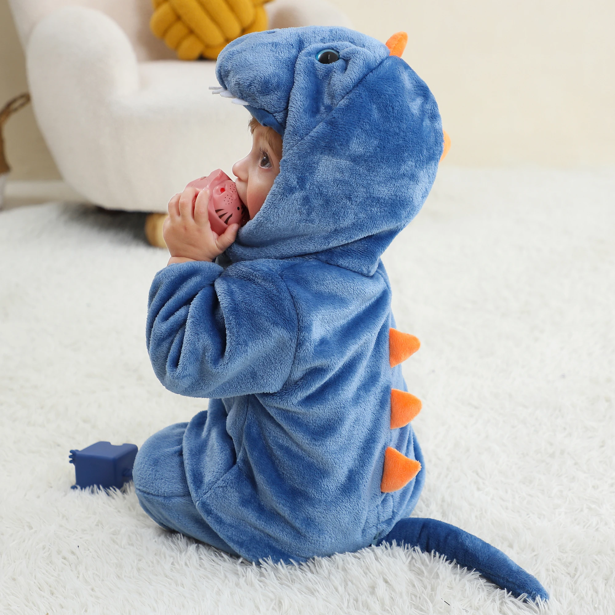 MICHLEY New Design Girls Clothing Dragon Comfort and Warm Winter Flannel Toddler Clothes Animal Baby Rompers