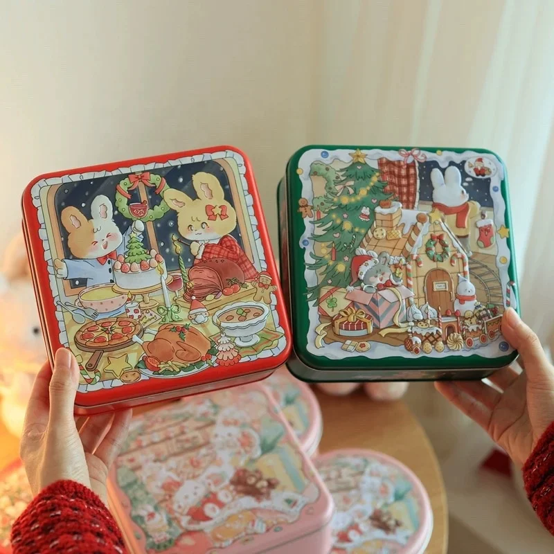 Bulk Christmas Pattern Square Empty Metal Box Candy Chocolate Biscuits Storage Food Grade Tin Can