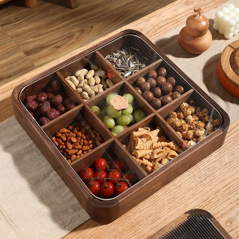 BSCI Factory Walnut Wood Trays For Snacks and Nuts Custom Wooden Serving Tray Food Trays For Dry Fruits With Compartments