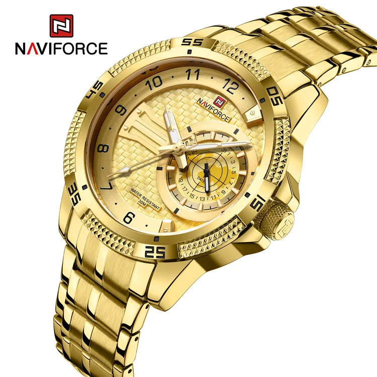 NAVIFORCE 9206 GG Новые оптовые китайские Заводские часы мужские брендовые кварцевые наручные с ремешком из нержавеющей стали