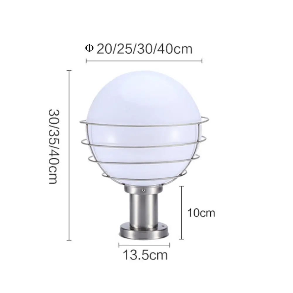 Outdoor Stainless Steel E27 Led Garden Bollard Light Lawn Lamp With Dia.200 300 Global Round Ball Ip65 Lamp Lighting
