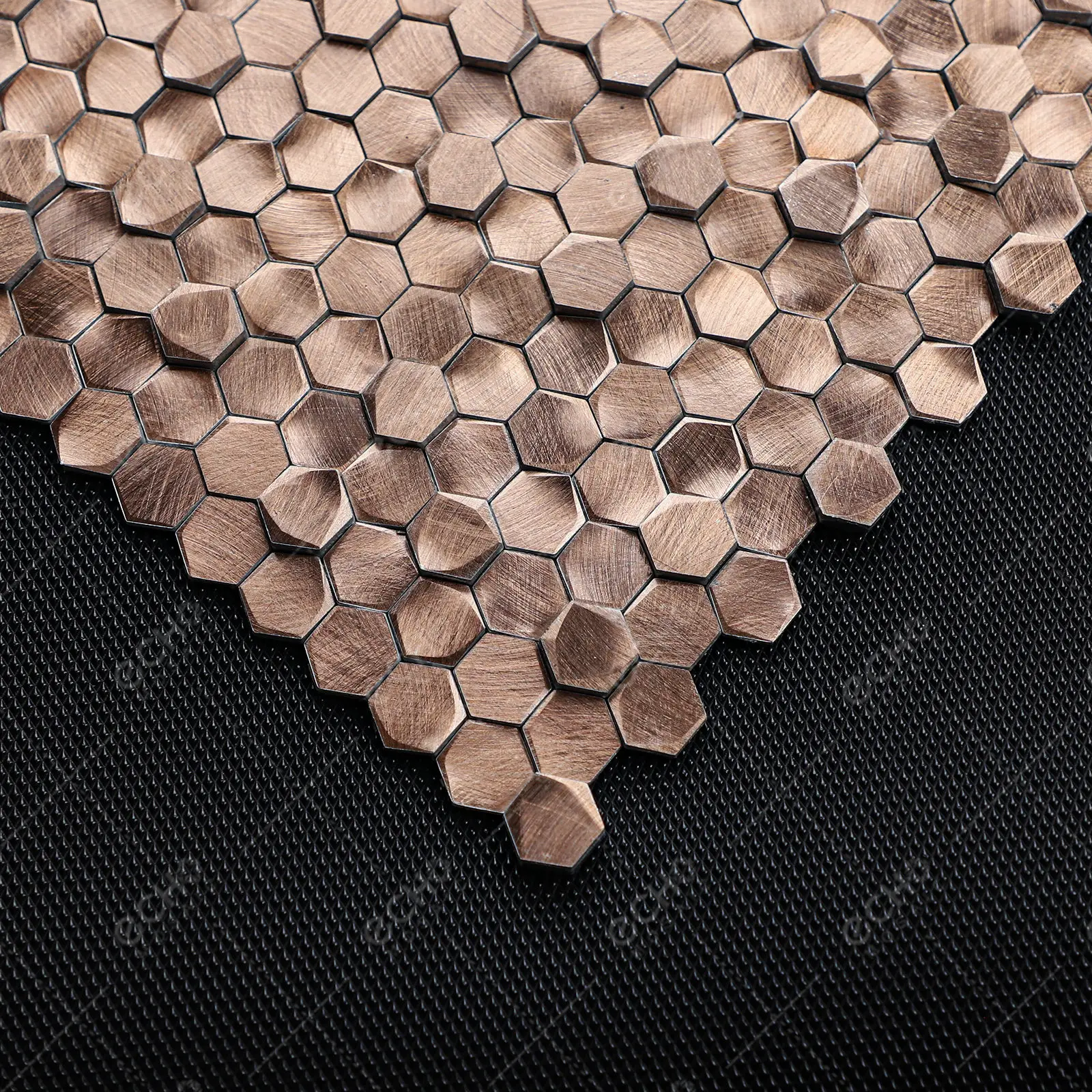 Bronze color mini hexagon net backing gravity aluminium 3d mosaic for TV background