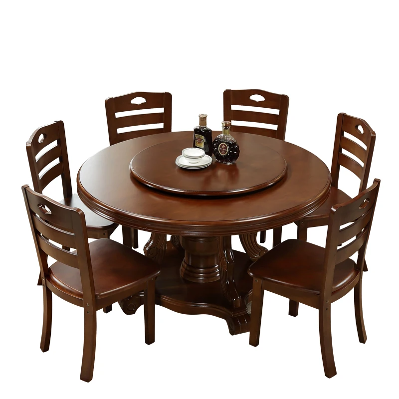 6 to 8 Seat Custom  Wooden Rotating Dining Round Table And Chairs
