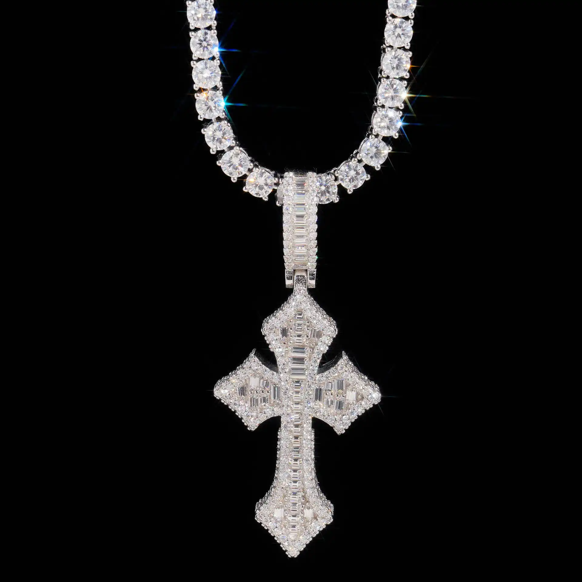 Алмазный тестер в стиле хип-хоп со льдом 925 стерлингового серебра VVS Moissanite изумрудной огранки Христос Иисус один крест бриллиант кулон