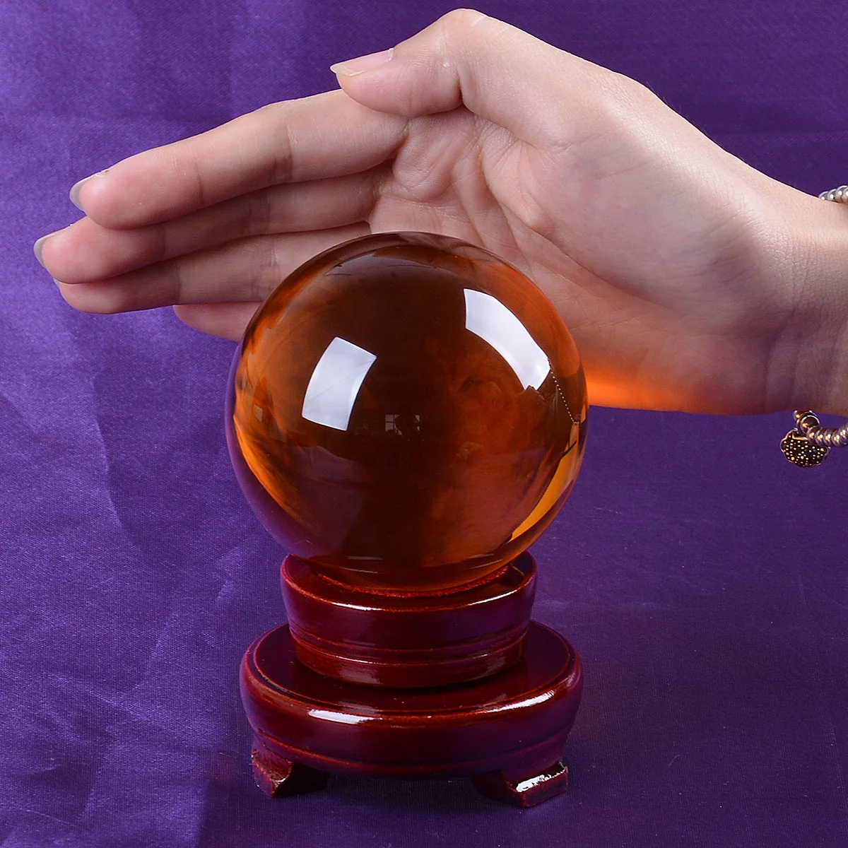 LONGWIN 80mm (3.1 in) Photography Crystal Ball Clear Contact Juggling Ball with Wooden Stand