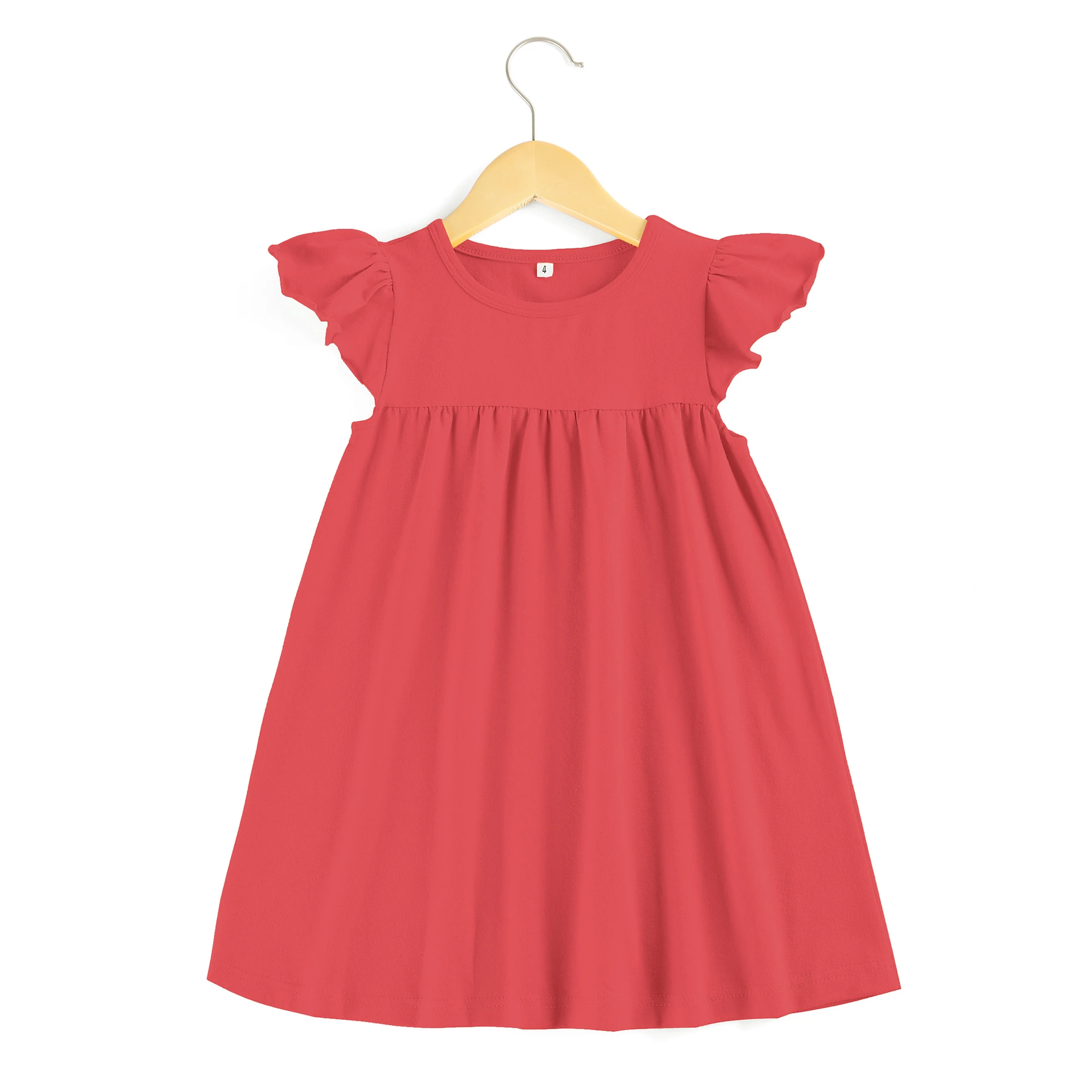 RTS summer pearl  dress  solid  cotton white girls dresses flutter sleeve  ruffle kids toddler girl  party dress2023