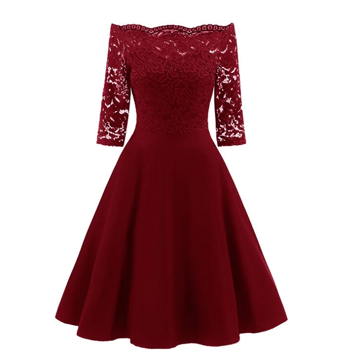 c11776a elegant women off shoulder casual lace dress