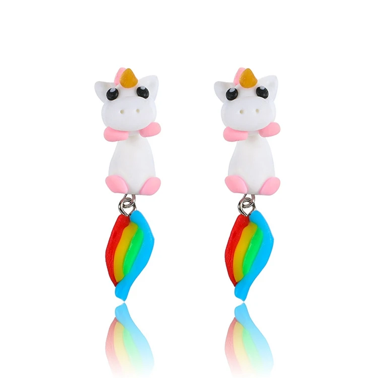 2020 New Arrival Polymer Clay Soft Ceramic Earrings Piercing Cute Cartoon Unicorn Earrings For Women