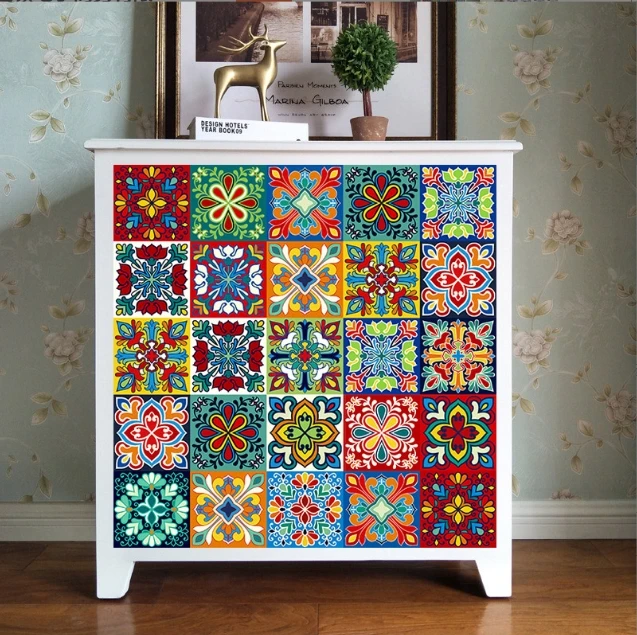 New Moroccan style multifunctional retro tile stickers, wall stickers, staircase, kitchen, bathroom, wardrobe, table wallpaper