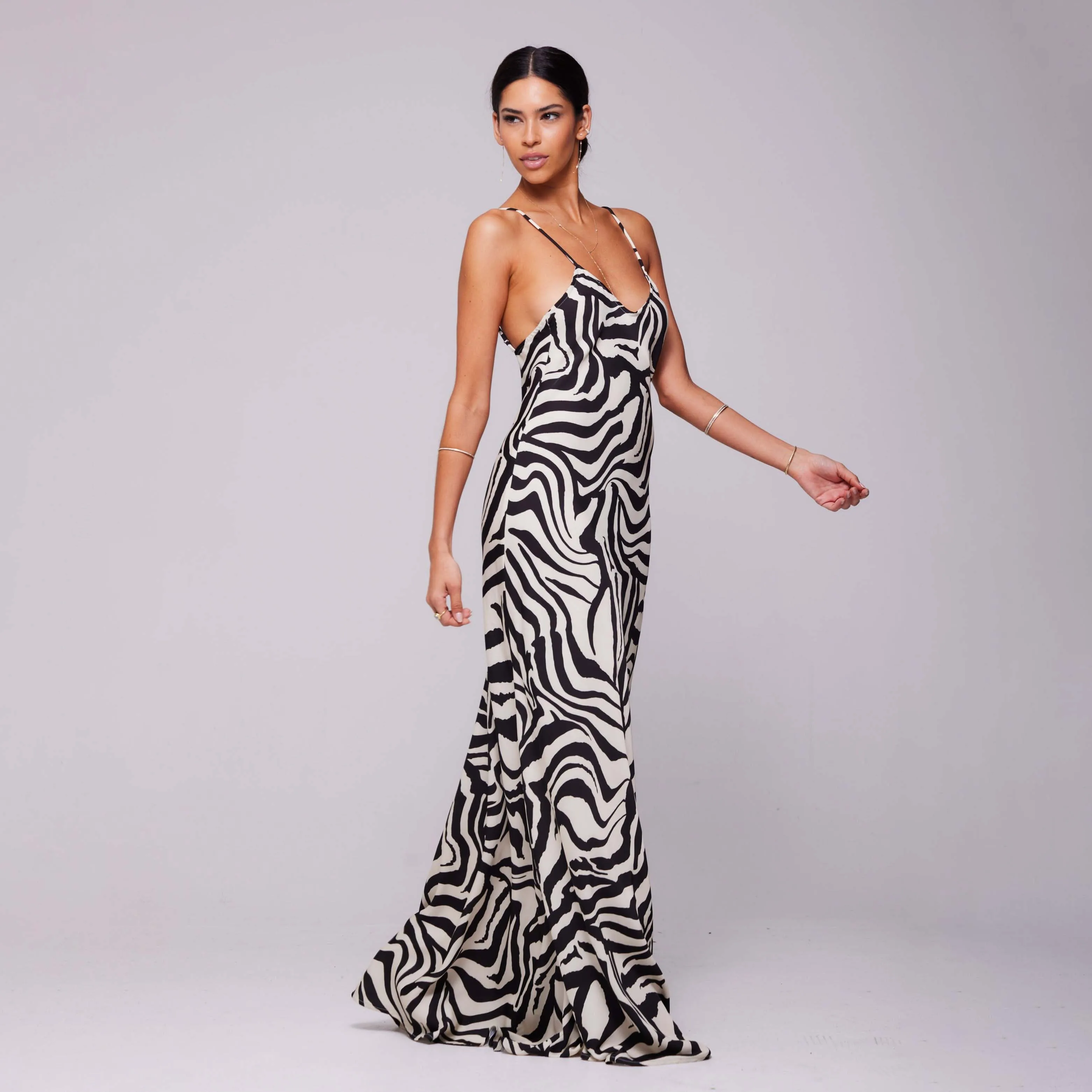Aschulman Women Sling Evening Alone Long Zebra Animal Print Party Club Backless Strap Maxi Bodycon Dress