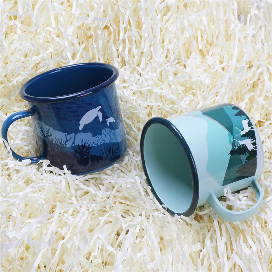 Wholesale Enamelware Campfire Enamel Mug Retro Vintage Souvenir Sublimation Travel Mug for Coffee