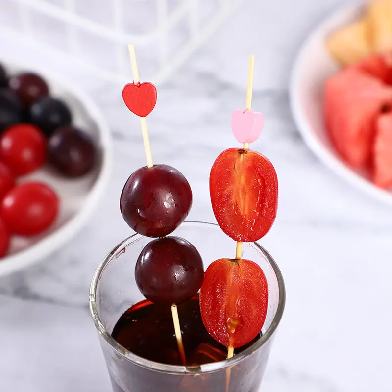 Mixed Color Feather Sticks Cake Decoration Dish Plate Fruit Fork Bamboo Fruit Skewers