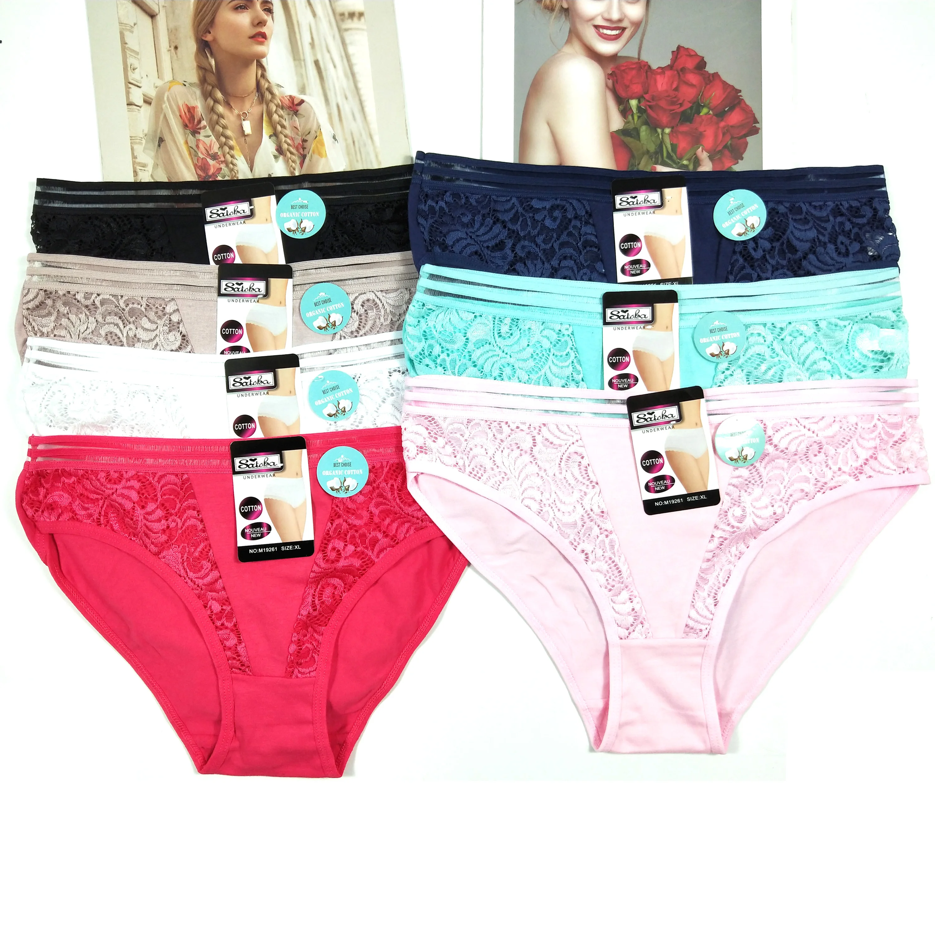 Factory Outlet Custom Brand Ladies Panties Women Cotton Lace Underwear for Women Spandex / Cotton Decorated with Lace Bikini