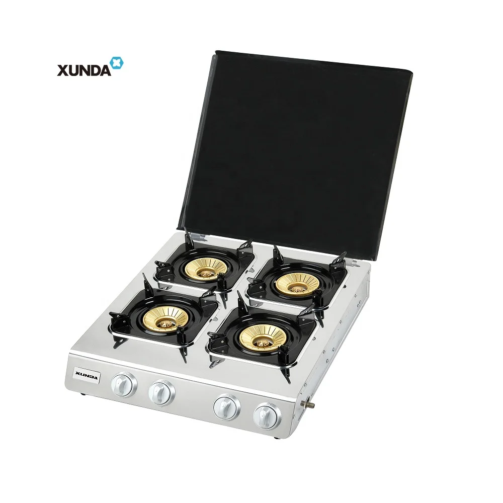 Xunda Customized High Power Camping Gas Stove Portable Stainless Steel Gas Stove Cooker 4 Burners Gas Stove