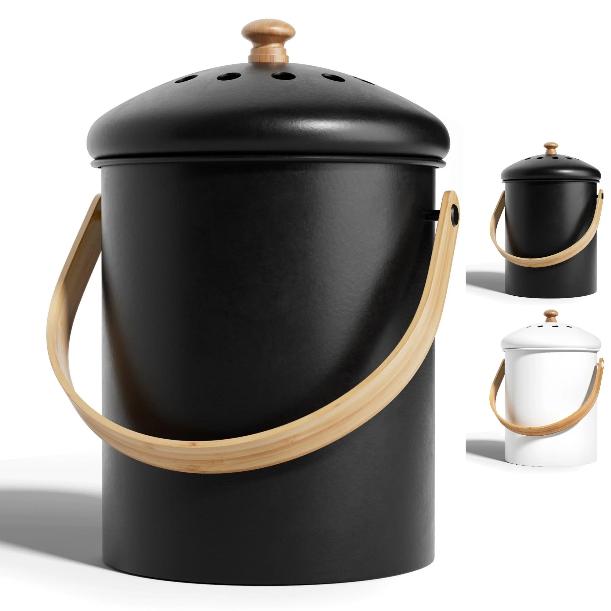 Home Indoor Metal Round food compostable container compost bin Kitchen fiber