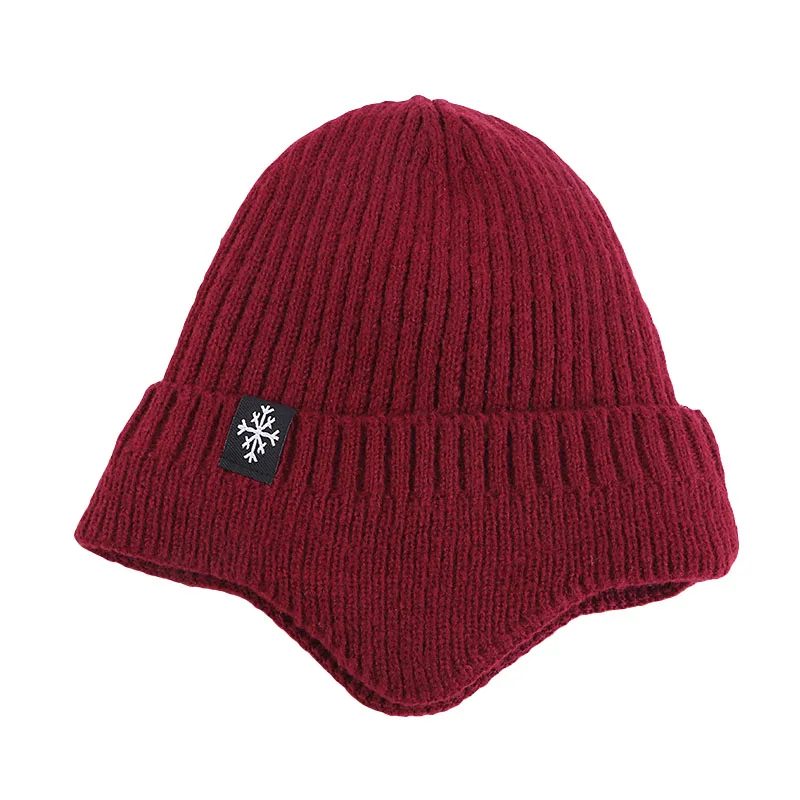 Fashion Design Caps Ear Wrapped Knit Hats With Snowflake Patterns Acrylic Winter Beanies Warm Hats