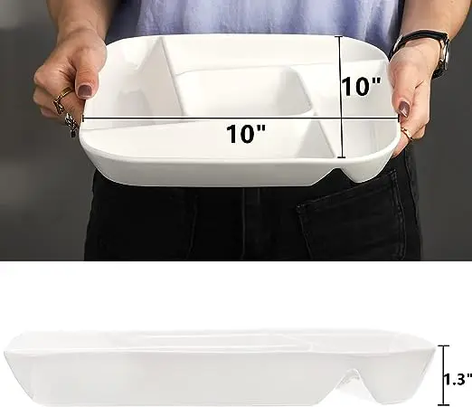 3 Pack  Ceramic Chip and Dip Serving Tray Porcelain Divided Serving Platter 5-Compartment  Stoneware Relish Fruit Dish
