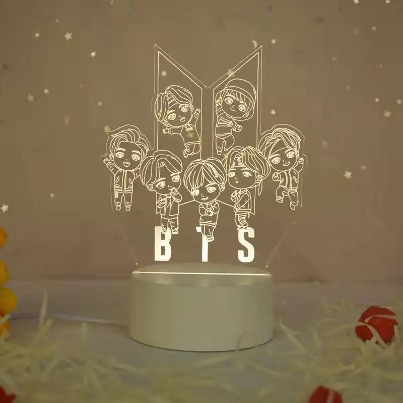 Креативный светодиодный ночник в спальню Kpop 3D мультяшный детский прикроватный светильник с USB акриловая настольная лампа праздничный подарок BTS