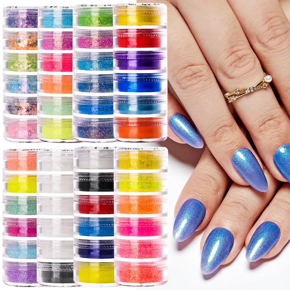 Qianya Neon Nail Powder Eyeshadow Dust Fluoren scence Effect Glitter Nail Pigment Chrome Dust Nail Glitter Decoration Eyeshadow