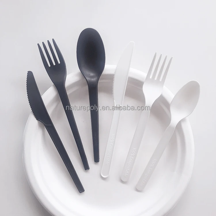 Customized Individual Wrapped Eco Friendly Disposable Utensil Kit Sets Biodegradable Plastic Knife Fork Spoon Cutlery Set