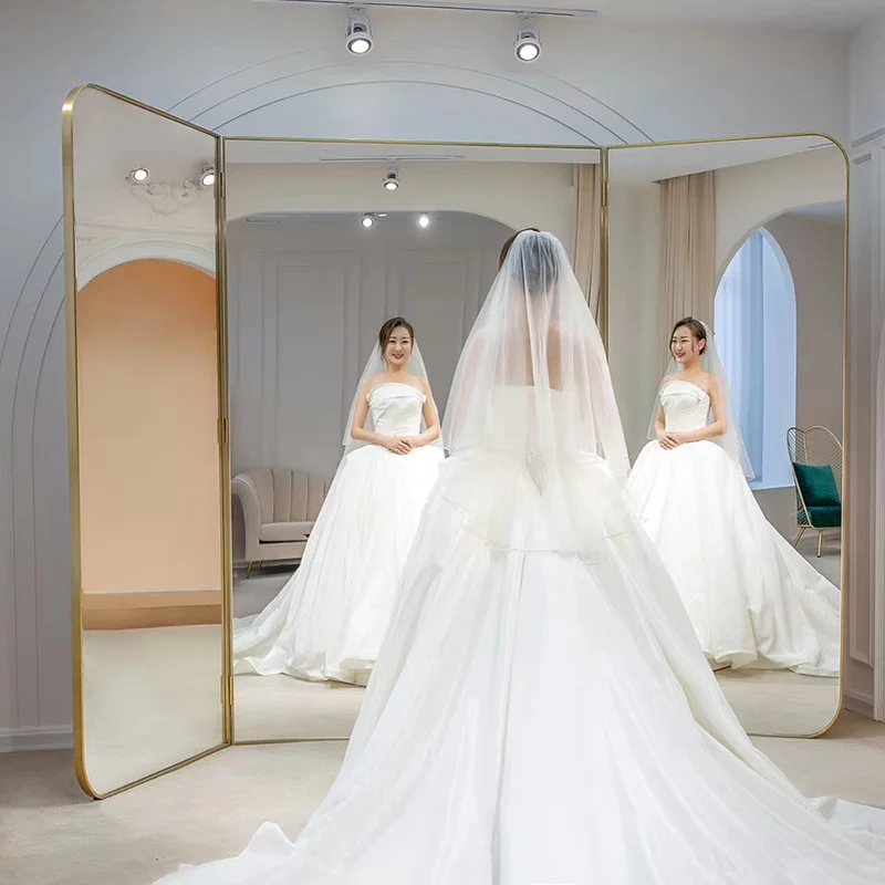 Customized wholesale bridal shop stainless steel modern folding arch mirror full-length