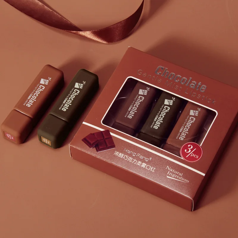 Натуральные ингредиенты богатый нежный шоколадный матовый 3 вида цветов Подарочная коробка губная помада матовая губная помада набор