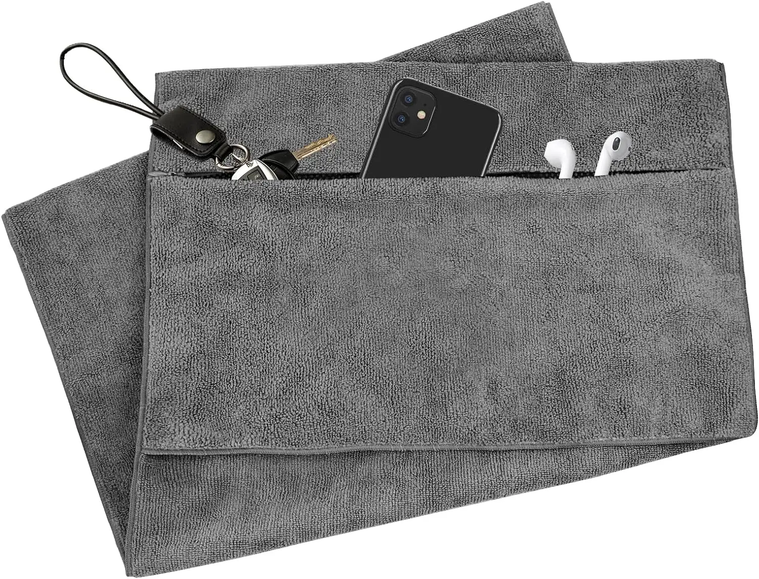 Fitness Towel 120 x 50 cm, Microfibre Sports Towel with Zip Pocket for Gym