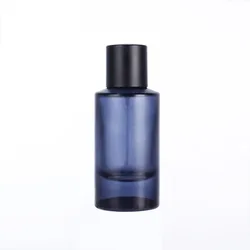 custom color 55ml fancy style dark blue men empty luxury glass perfume bottle with black cap