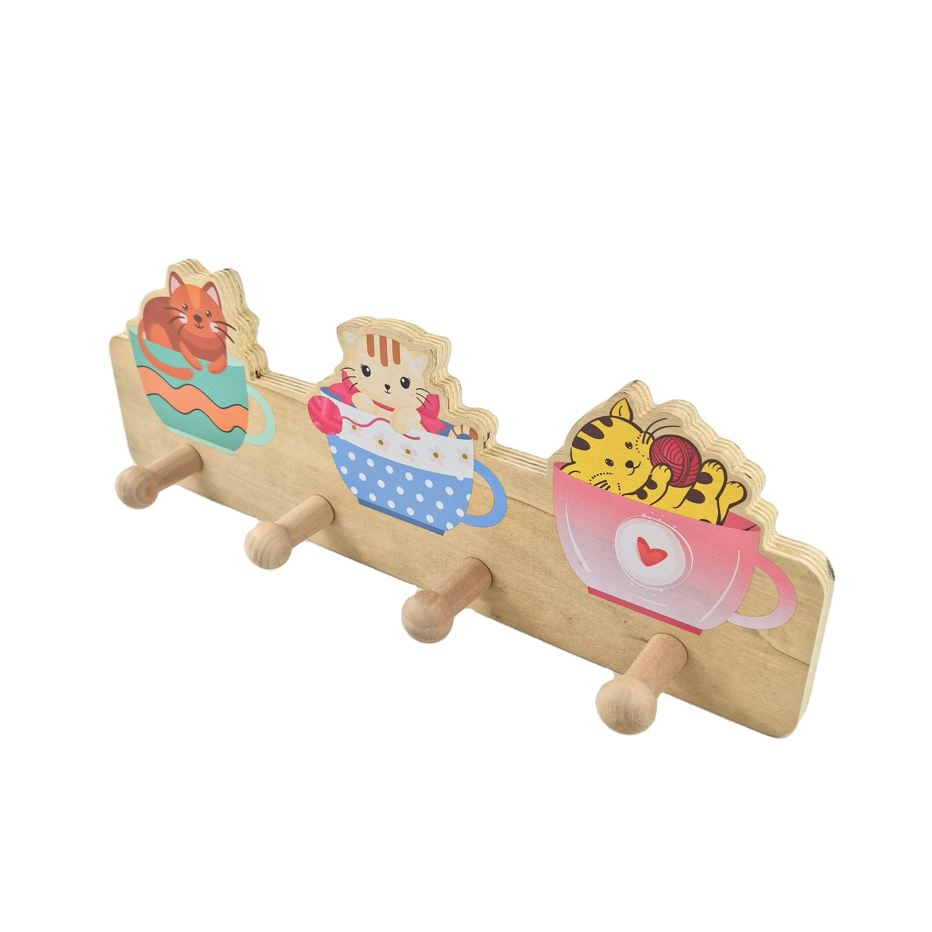 Children Room Nursery Wooden Wall Decor Rack Medium Size Wall Mount Clothes Hanger Wooden Wall Hanger For Kids Room Decoration