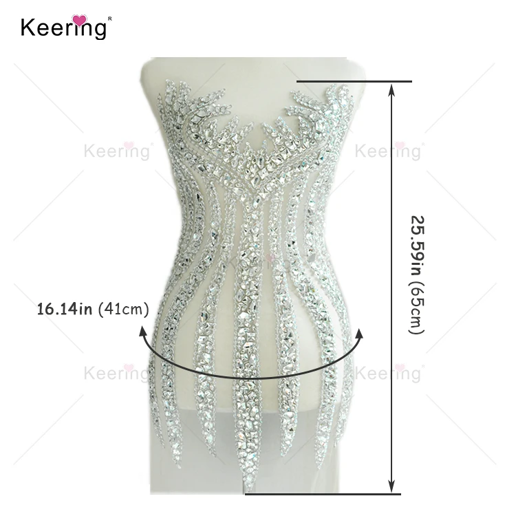 Shiny glass beads evening dress white rhinestone  bodice applique on bridal WDP-109
