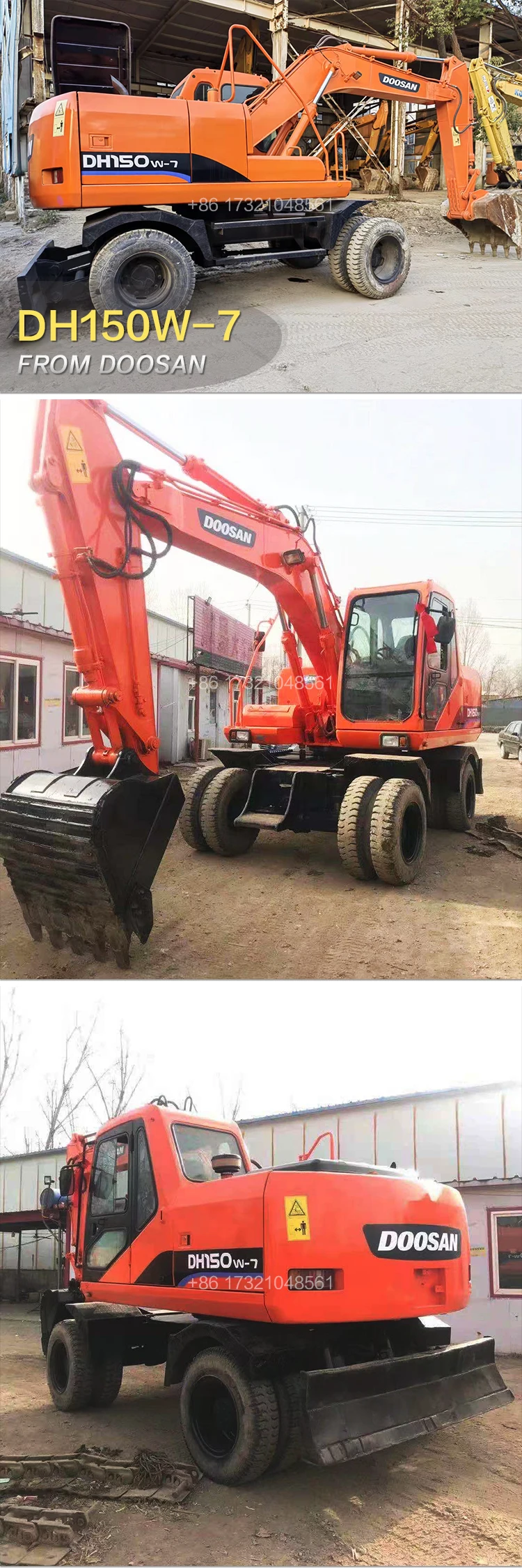 Second hand China official wholesale Doosan wheel excavator 15 ton DH150W-7 from Korea