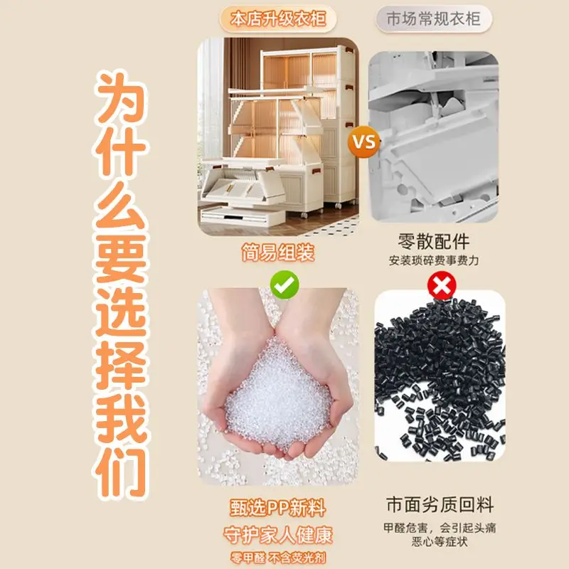 Custom Mobile Storage Cabinet Organizer Moderne Bedroom Foldable Plastic Portable Baby Clothes Wardrobes With Wheels