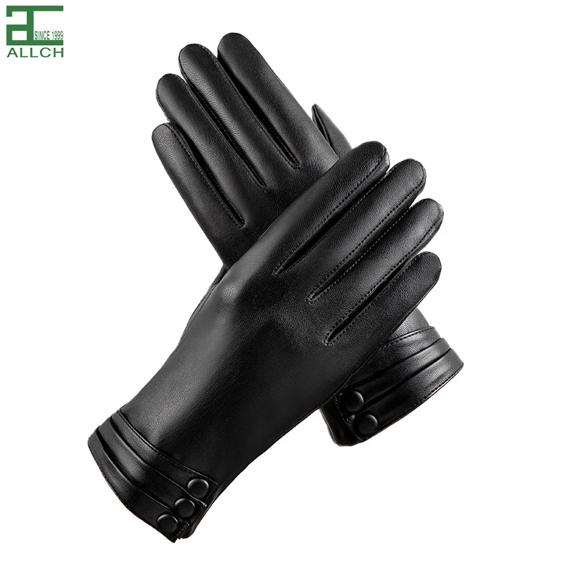 ALLCH High Quality Custom OEM Womens Winter Leather Gloves Wool Lined Outdoor Windproof Warm Suede Fashion Gloves