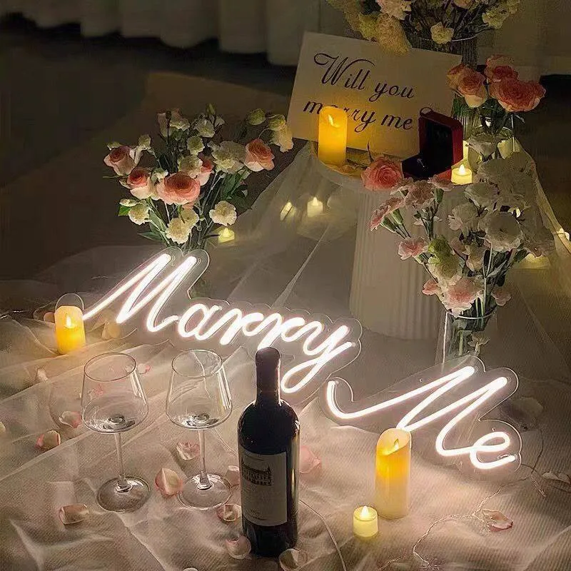 Pled Custom decor wedding marry me led sign acrylic board led outdoor neon sign logo with factory prices