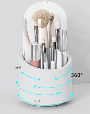 desktop cosmetic organizer container rotating makeup brush storage holder with clear lid