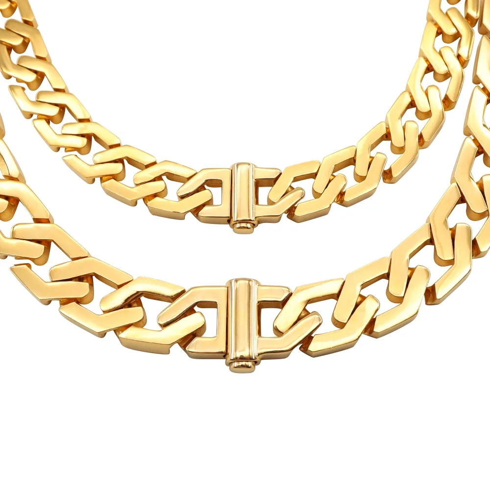 Бэйянь модные крутые ожерелье ювелирные изделия 14K 18K золотые PVD покрытие из нержавеющей стали полированный блестящий кубинская цепь для мужчин
