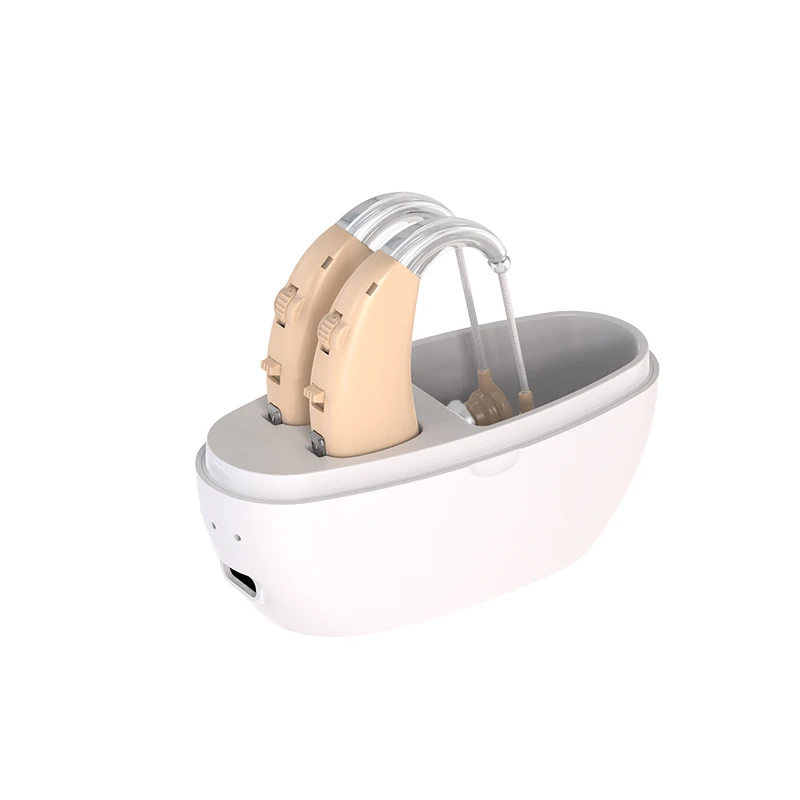 Smart blue tooth hearing aid with charger box rechargeable low noise easy to operate elderly broadband in-ear deaf assist