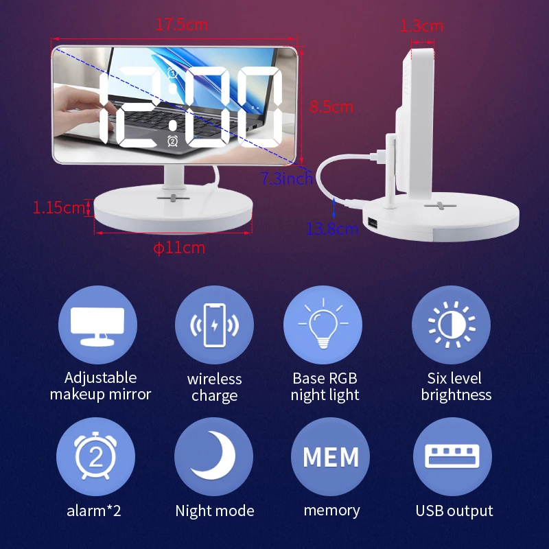 Multifunction Digital Alarm Usb With Wireless Charger Clock