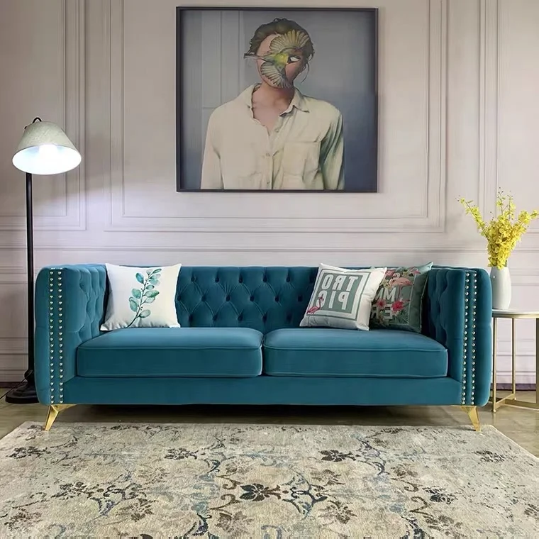 home furniture new model blue sectional luxury couch chesterfield sofa sets