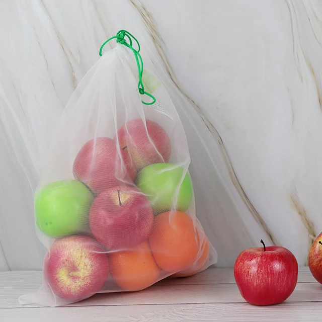 Custom Reusable R-PET Mesh Produce Fruit Vegetable String Bag Drawstring