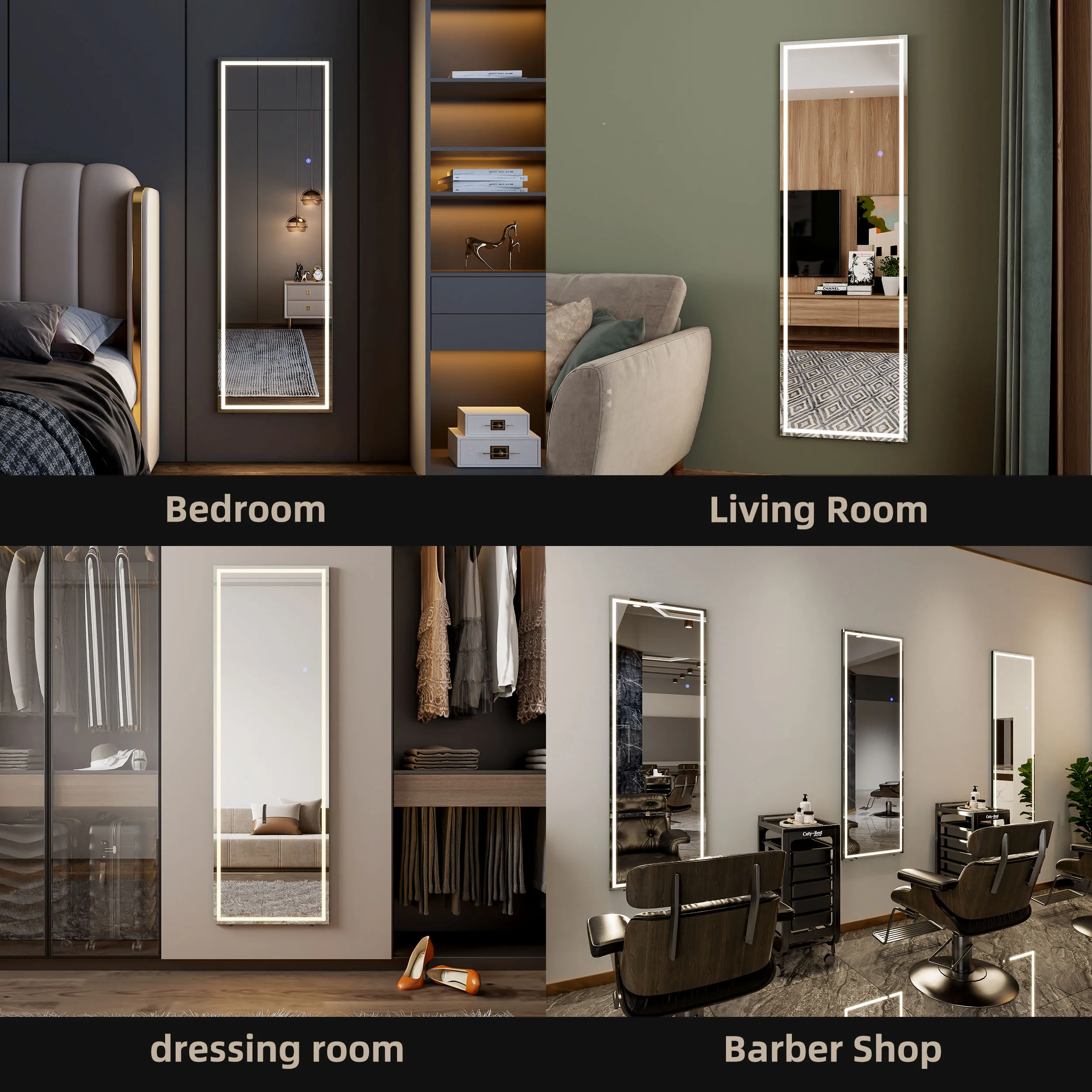 Smart Touch Screen Large Size Standing Wall Mirrors Body Decorative Dressing With Lights Full Length Led Floor Mirror