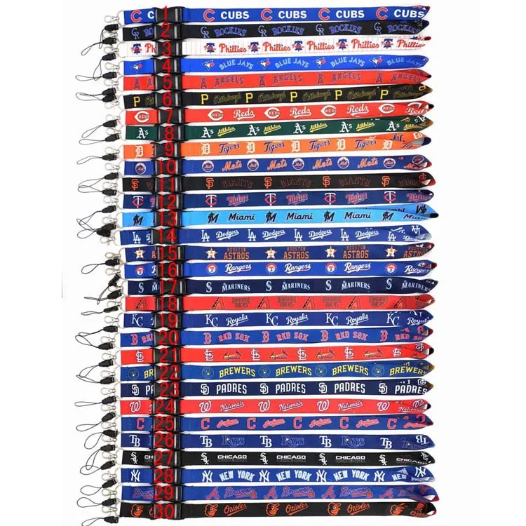 Baseball team Double sided Neck Lanyard Keys ID Badge Holder Strap Cell Phones Cameras Bags Detachable Keychains For Office