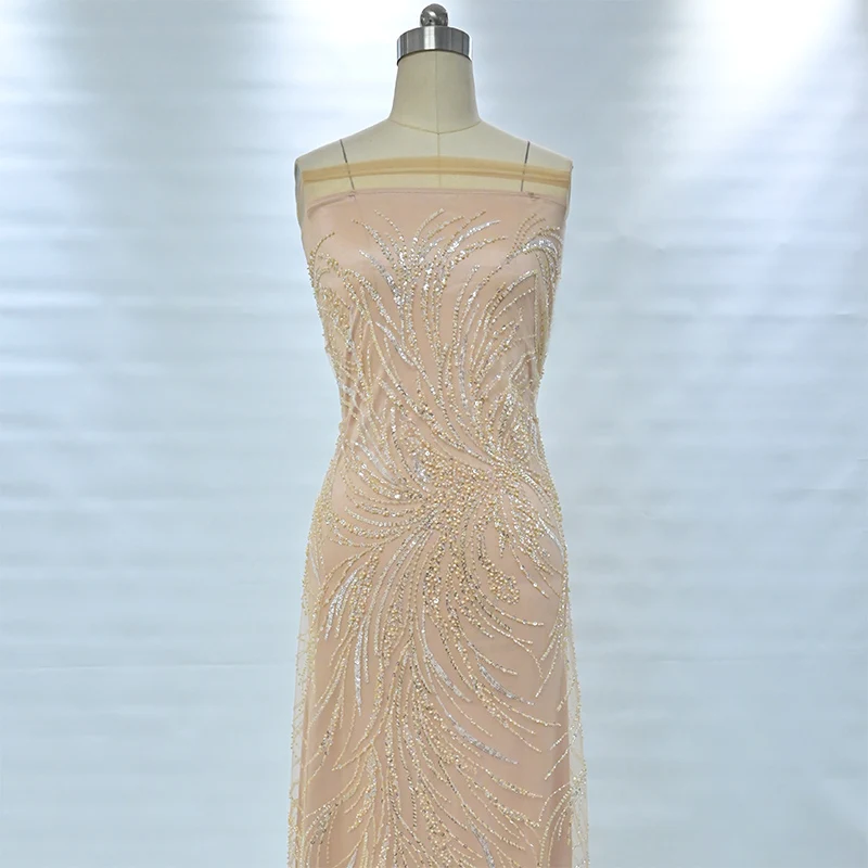 Elegant hand cut french lace trim fabric net tulle materials sequin beaded