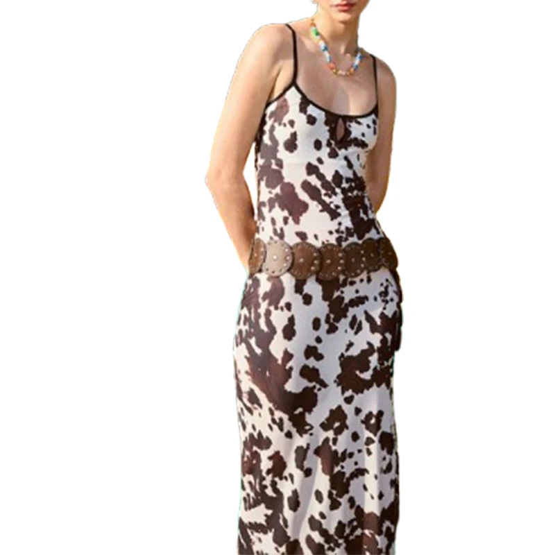 Factory Sexy Slim Backless Midi Dresses Women Casual Sexy Halter Long Dress Animal Print Midi Dress